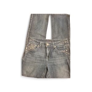 Grace in LA Light Gray Bootcut Jeans with Embellished Pockets